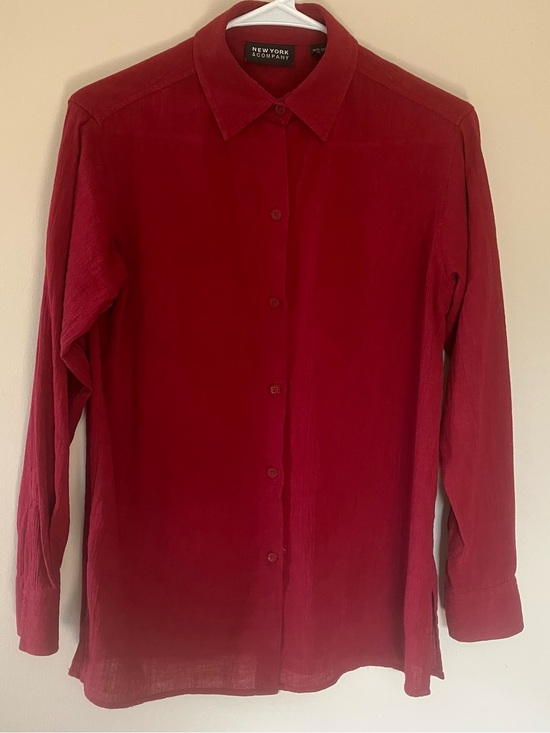 New York & Company Tops - New York & Company Dark Red Textured Button-Down Shirt